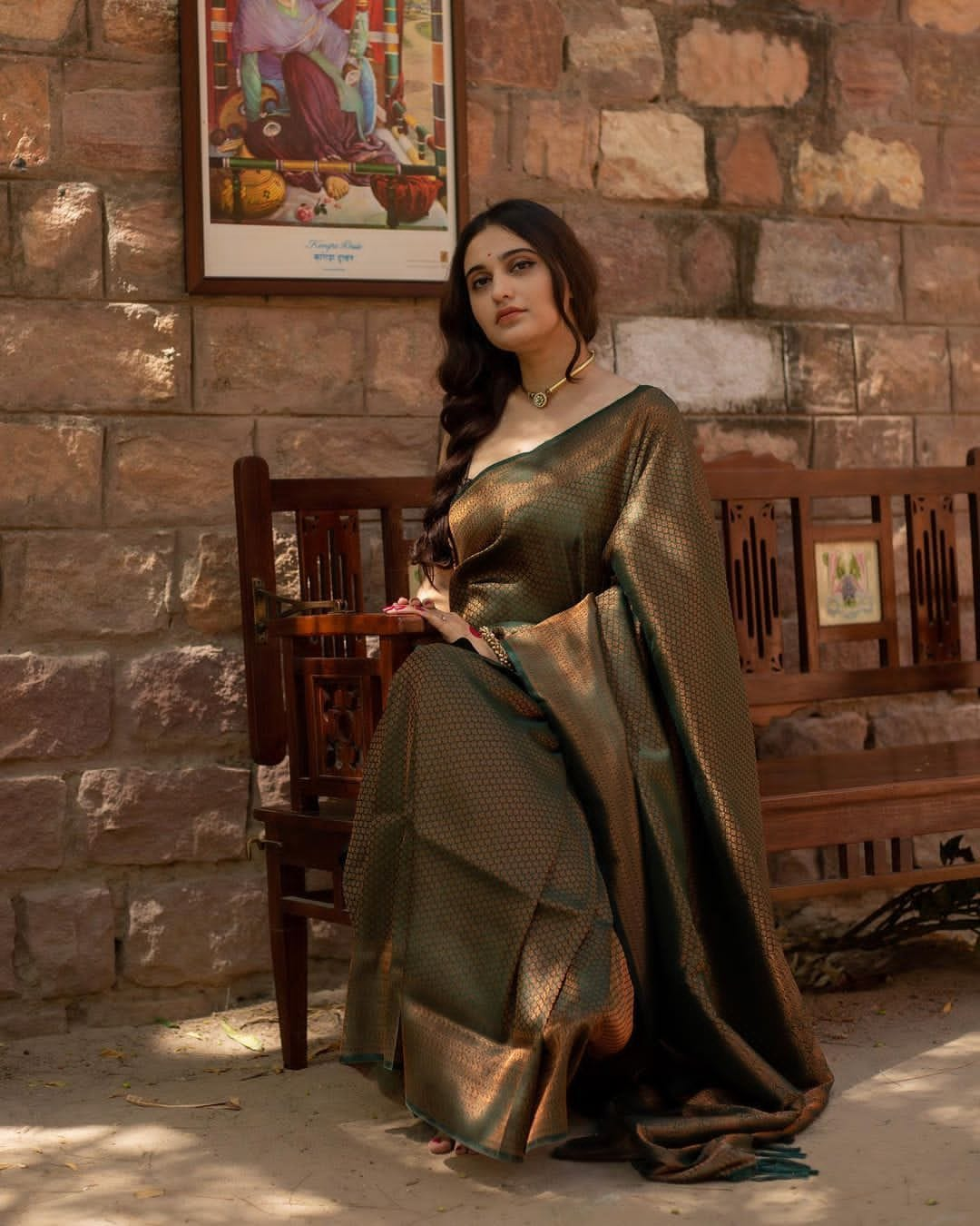 Bucolic Dark Green Soft Silk Saree With Enigmatic Blouse Piece