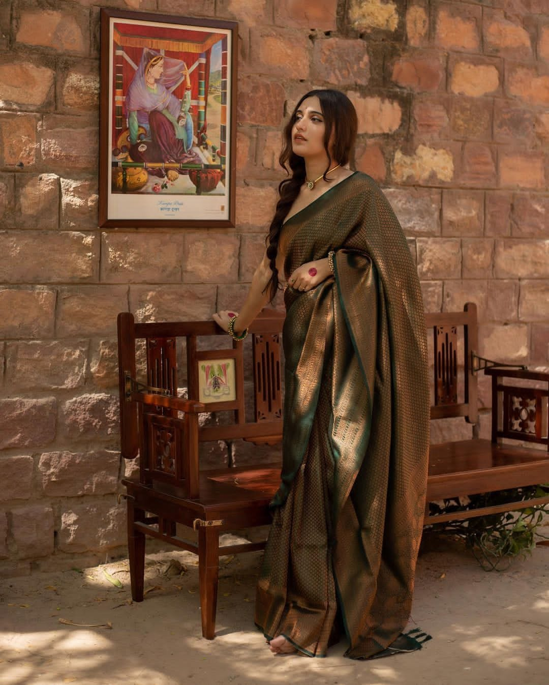 Bucolic Dark Green Soft Silk Saree With Enigmatic Blouse Piece