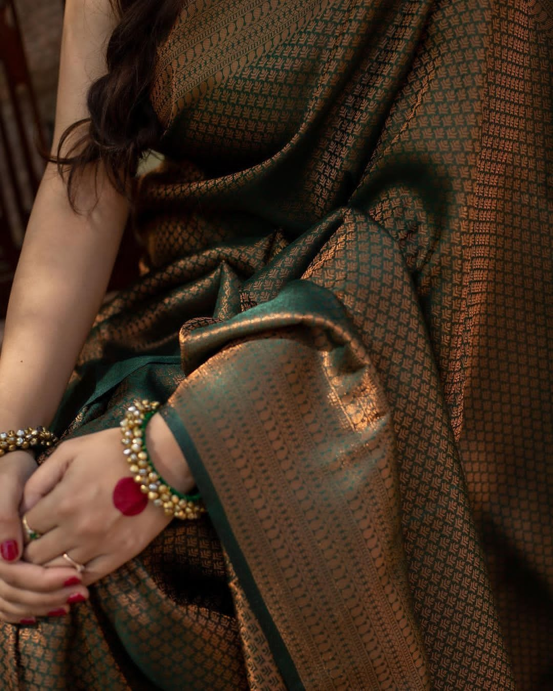 Bucolic Dark Green Soft Silk Saree With Enigmatic Blouse Piece