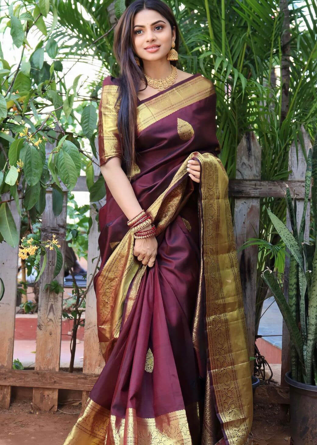 Appealing Wine Soft Silk Saree With Outstanding Blouse Piece