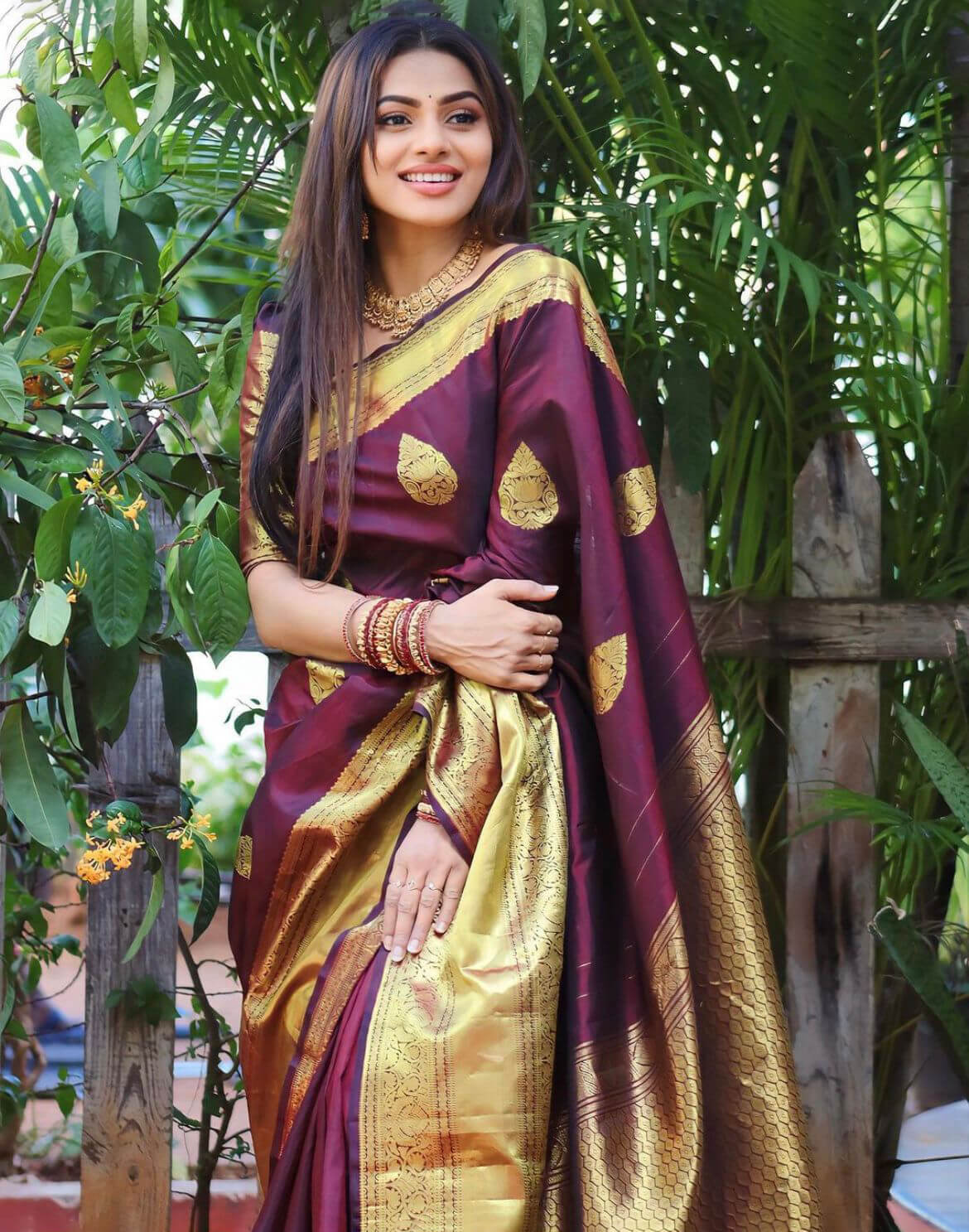 Appealing Wine Soft Silk Saree With Outstanding Blouse Piece