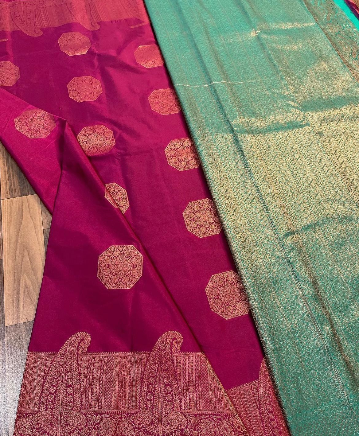 Artistic Dark Pink Soft Silk Saree With Glamorous Blouse Piece