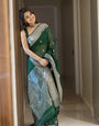 Embrocation Green Cotton Silk Saree With Opulent Blouse Piece