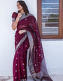 Flattering Wine Cotton Silk Saree With Chatoyant Blouse Piece