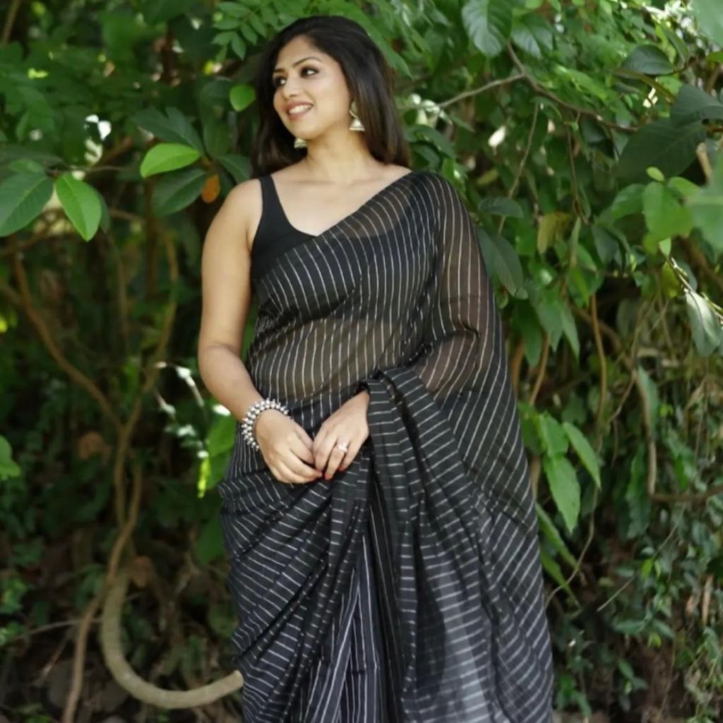 Palimpsest Black Soft Silk Saree With Inimitable Blouse Piece