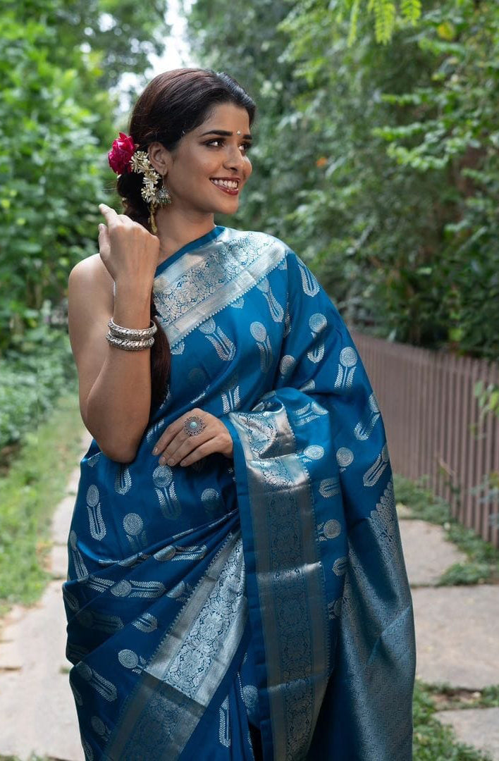 Wonderful Blue Soft Silk Saree With Sempiternal Blouse Piece