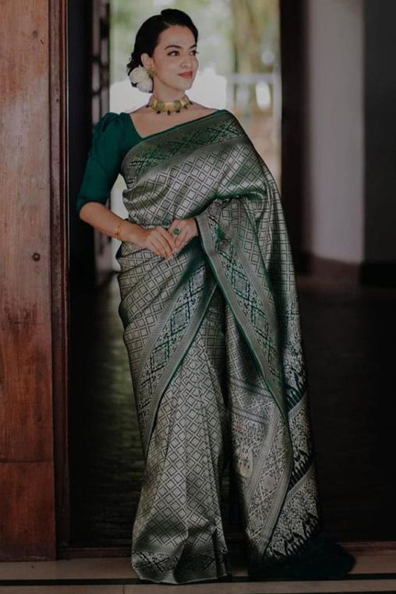 Verdant Green Soft Silk Saree With Radiant Blouse Piece