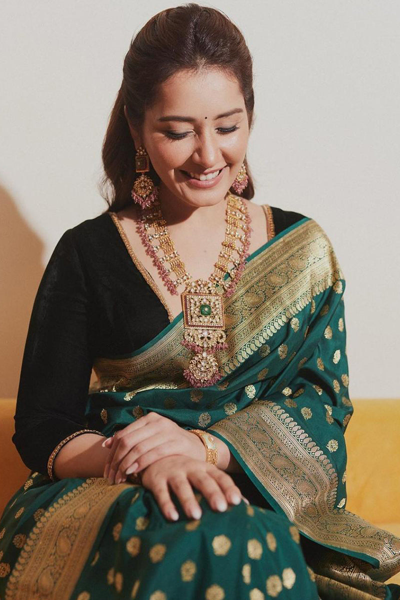 Fancifull Dark Green Soft Silk Saree With Angelic Blouse Piece