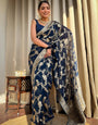 Luxuriant Navy Blue Soft Silk Saree With Classic Blouse Piece