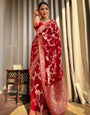 Skinny Red Soft Silk Saree With Imaginative Blouse Piece