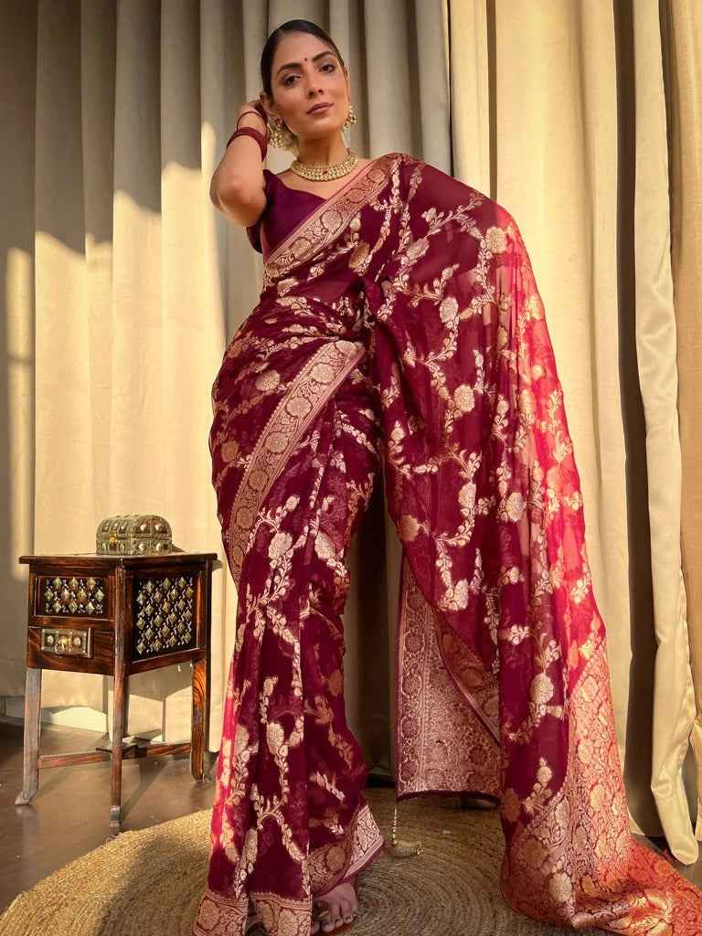 Nemesis Wine Soft Silk Saree With Exemplary Blouse Piece