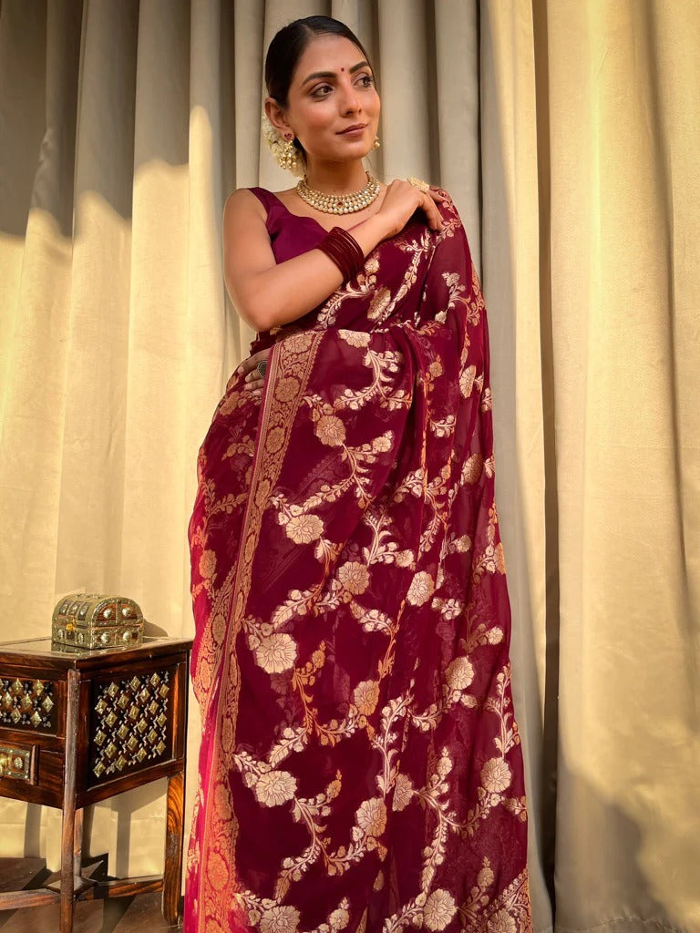 Nemesis Wine Soft Silk Saree With Exemplary Blouse Piece