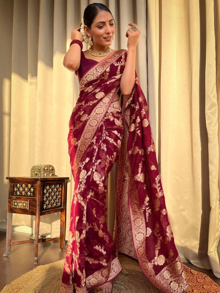 Nemesis Wine Soft Silk Saree With Exemplary Blouse Piece