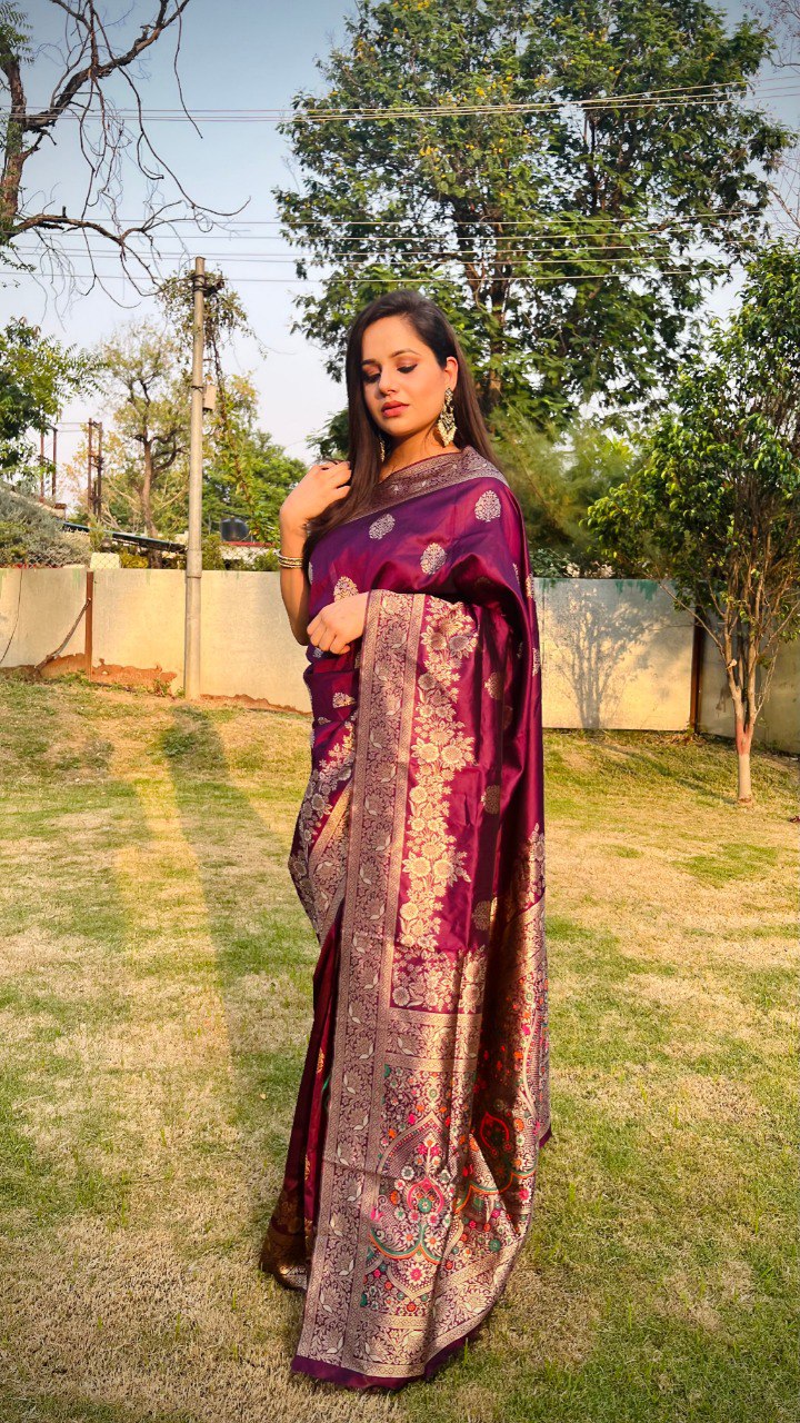 Fragrant Wine Soft Silk Saree With Felicitous Blouse Piece