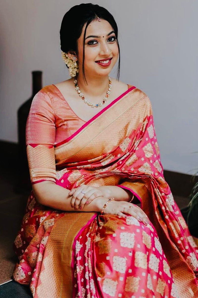 Divine Red Soft Silk Saree With Desiring Blouse Piece