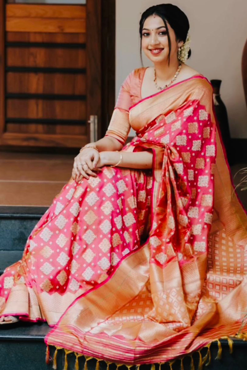 Divine Red Soft Silk Saree With Desiring Blouse Piece