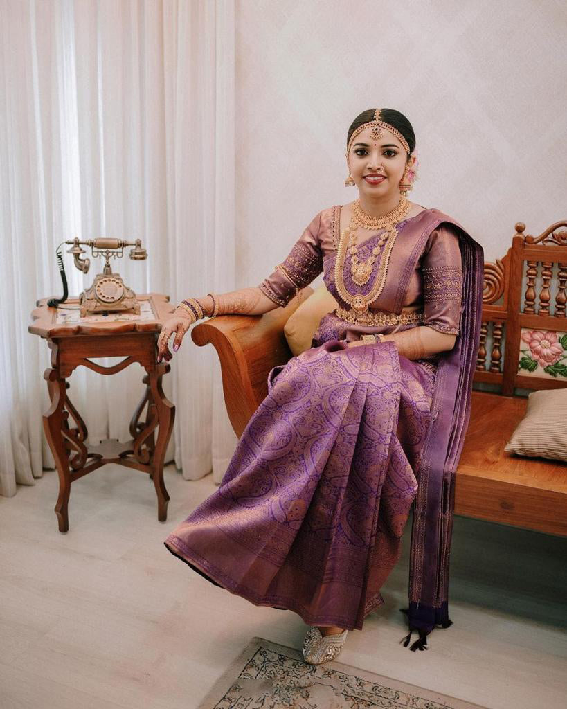 Jazzy Purple Soft Silk Saree With Allure Blouse Piece