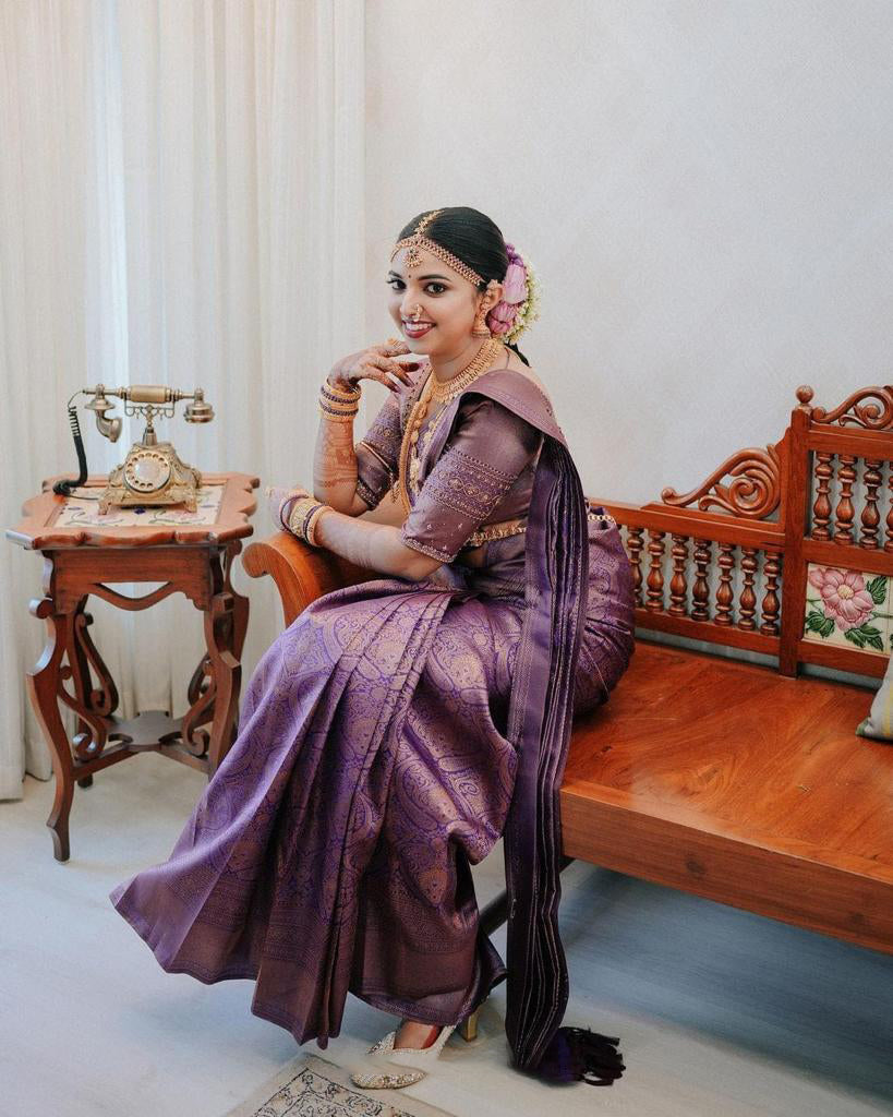 Jazzy Purple Soft Silk Saree With Allure Blouse Piece