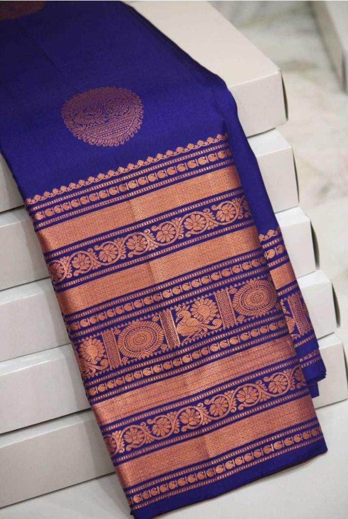 Elaborate Blue Soft Silk Saree With Gossamer Blouse Piece