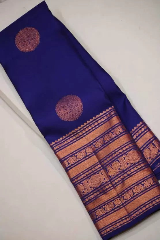 Elaborate Blue Soft Silk Saree With Gossamer Blouse Piece