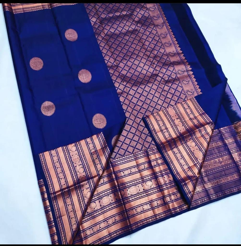 Elaborate Blue Soft Silk Saree With Gossamer Blouse Piece