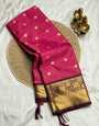 Adorable Dark Pink Soft Silk Saree With Dazzling Blouse Piece