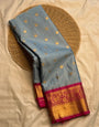Beauteous Grey Soft Silk Saree With Imbrication Blouse Piece