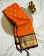 Smart Orange Soft Silk Saree With Hypnotic Blouse Piece