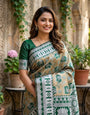 Demanding Green Pure Zari Weaving Banarasi Silk Saree With Adorable Blouse Piece