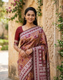 Nebula Maroon Pure Zari Weaving Banarasi Silk Saree With Entrancing Blouse Piece