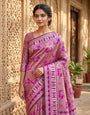 Fugacious Pink Pure Zari Weaving Banarasi Silk Saree With Winsome Blouse Piece