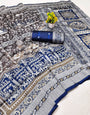 Bucolic Blue Pure Zari Weaving Banarasi Silk Saree With Dazzling Blouse Piece