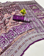 Exquisite Purple Pure Zari Weaving Banarasi Silk Saree With Lagniappe Blouse Piece