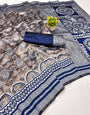 Gorgeous Blue Pure Zari Weaving Banarasi Silk Saree With Fairytale Blouse Piece