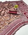 Glamorous Maroon Pure Zari Weaving Banarasi Silk Saree With Deserving Blouse Piece