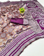 Enticing Purple Pure Zari Weaving Banarasi Silk Saree With Scintilla Blouse Piece