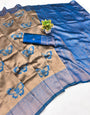 Moiety Beige Pure Zari Weaving Banarasi Silk Saree With Magnificat Blouse Piece