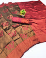 Breathtaking Brown Pure Zari Weaving Banarasi Silk Saree With Wonderful Blouse Piece