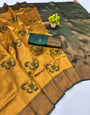 Innovative Yellow Pure Zari Weaving Banarasi Silk Saree With Pleasurable Blouse Piece