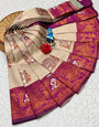 Skinny Beige Pure Banarasi Silk Saree With Nebula Blouse Piece