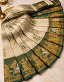 Scrumptious Pista Pure Banarasi Silk Saree With Elision Blouse Piece