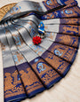 Tantalizing Sky Pure Banarasi Silk Saree With Vestigial Blouse Piece