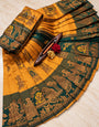 Enchanting Yellow Pure Banarasi Silk Saree With Ailurophile Blouse Piece