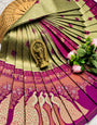 Arresting Pista Pure Banarasi Silk Saree With Resplendent Blouse Piece