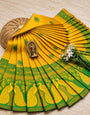 Demesne Yellow Pure Banarasi Silk Saree With Lovely Blouse Piece