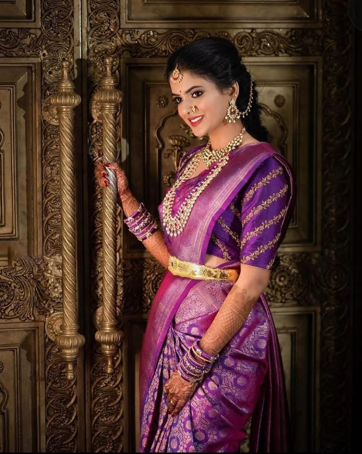 Vestigial Purple Soft Silk Saree With Flattering Blouse Piece