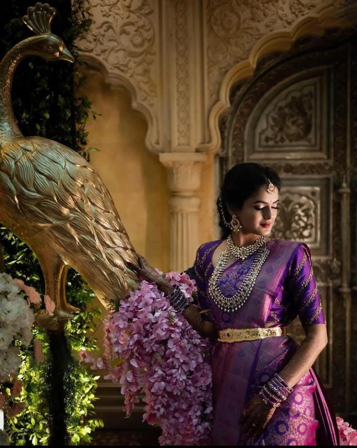 Vestigial Purple Soft Silk Saree With Flattering Blouse Piece