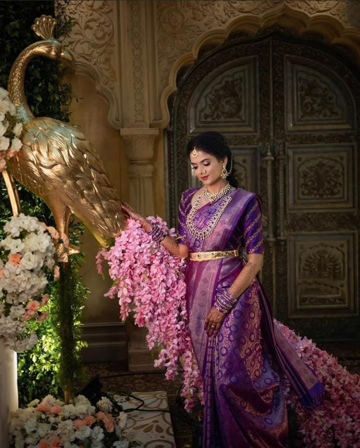 Vestigial Purple Soft Silk Saree With Flattering Blouse Piece