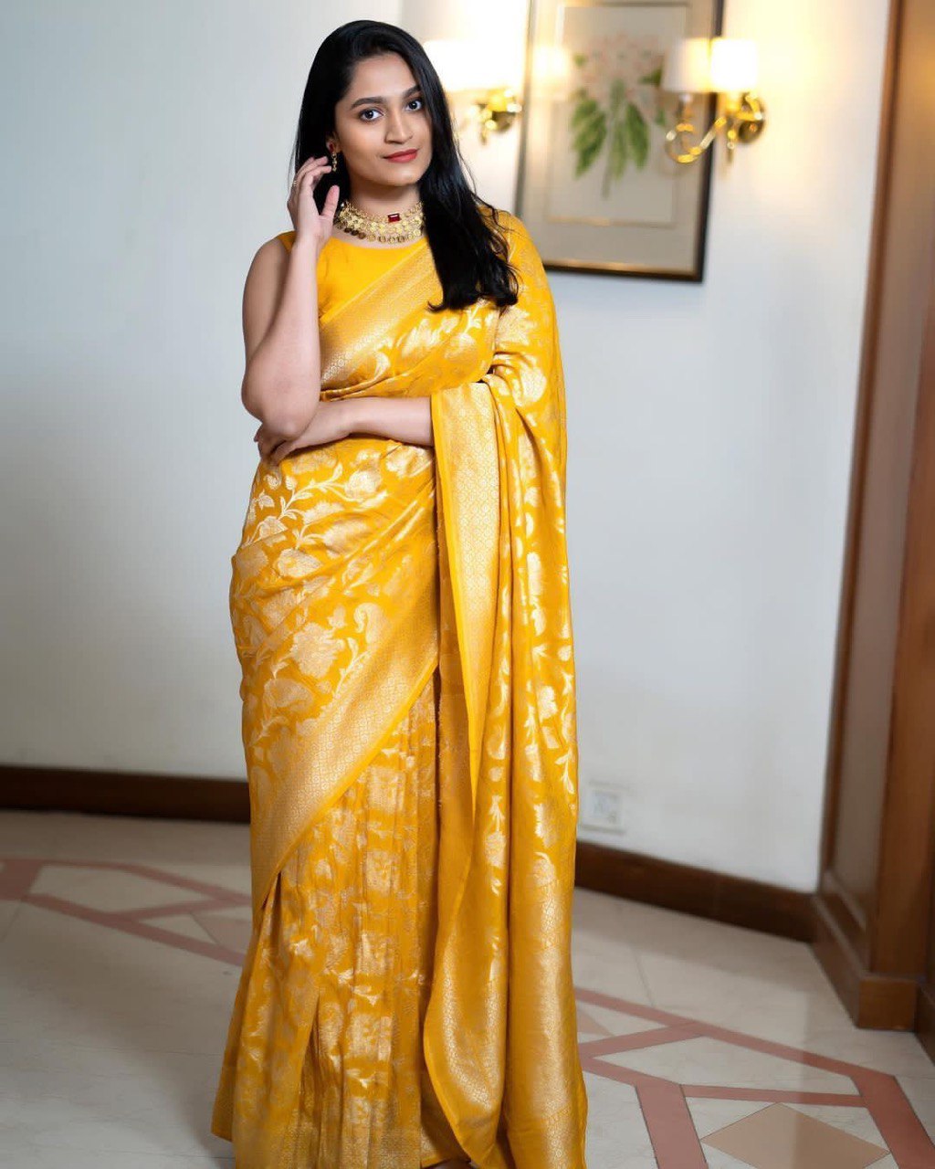 Impressive Yellow Soft Silk Saree With Pulsating Blouse Piece