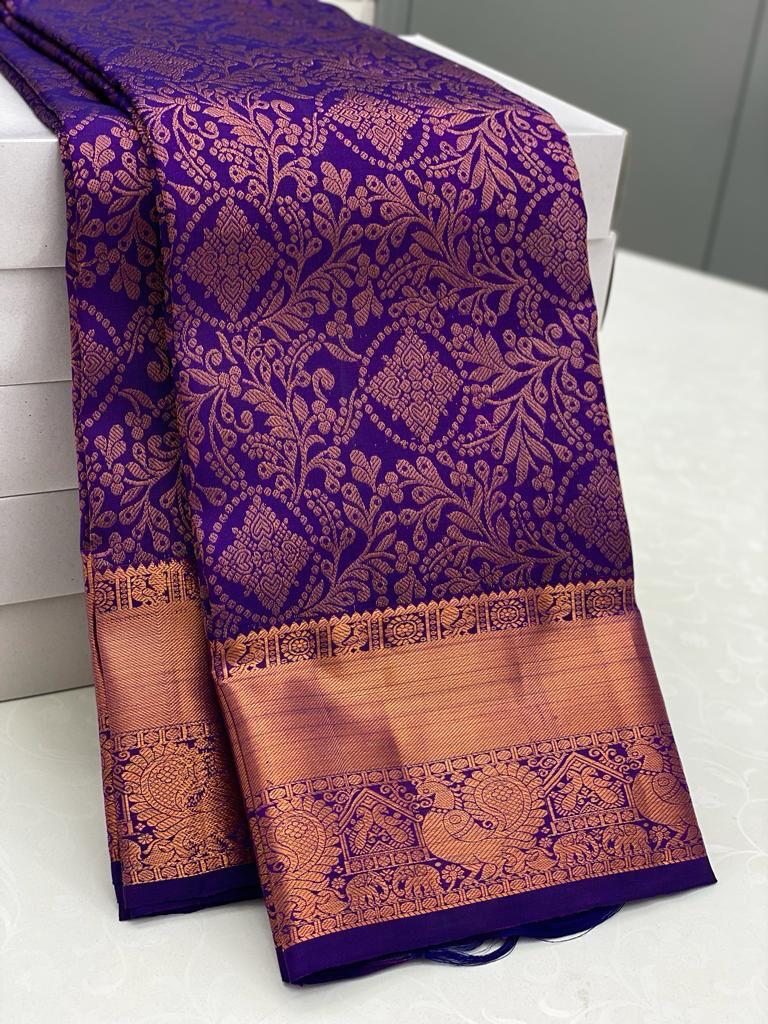 Eloquence Royal Blue Soft Silk Saree With Delightful Blouse Piece